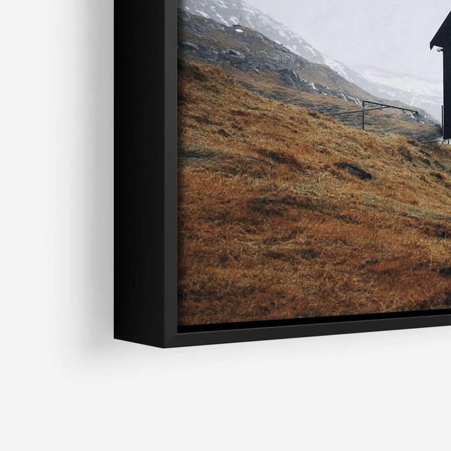 Obraz w ramie 70x50 - Ciepło i Przytulność - skandynawski, domek - rama czarna