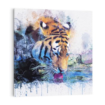 Obraz na płótnie 50x50 - Tygrys w abstrakcyjnym tańcu - tygrys, sztuka