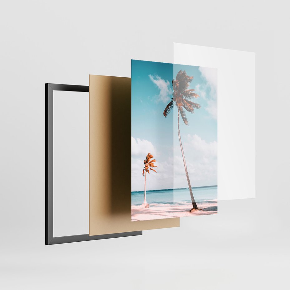 Zestaw obrazy w ramie 40x50 galeria - Palmy, plaża, morze, skały, lato - rama czarna