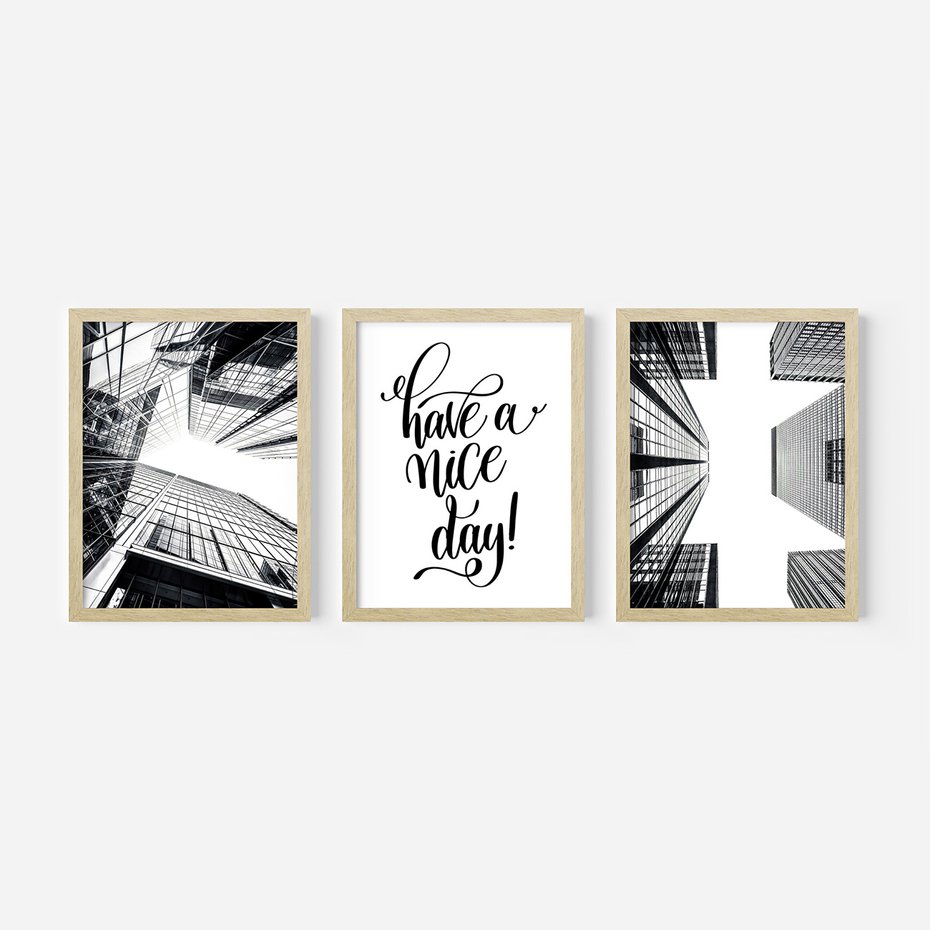 Zestaw obrazy w ramie 30x40 galeria - Nowoczesny, minimalizm, cytat, typografia - rama drewno