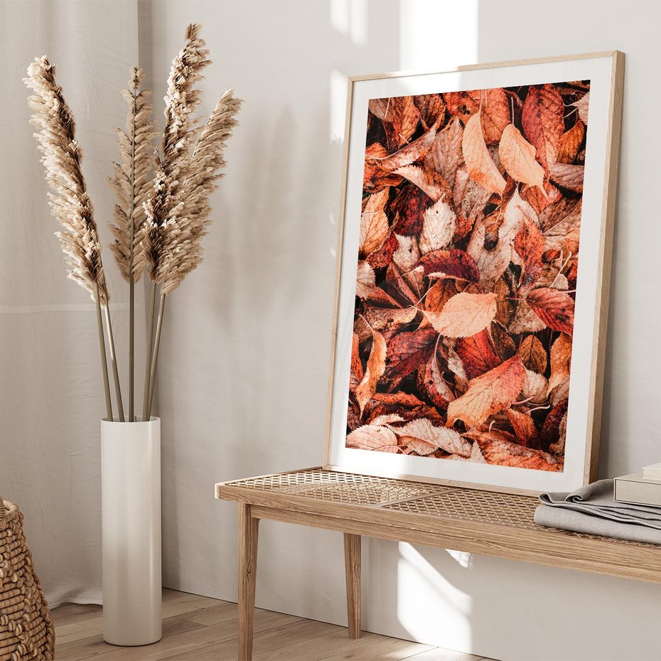 Plakat w ramie 40x50 - Magia Jesiennej Ziemi - liście, jesień - rama drewno