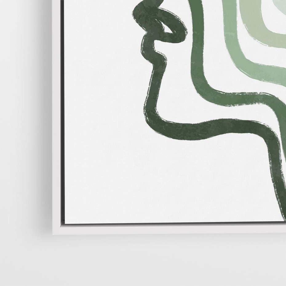 Obraz w ramie 80x80 - Zielony Profil - abstrakcja, zielony portret z profilu - rama biała
