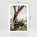 Plakat bez ramy 50x70 - Rustykalna Tradycja - koło starego wozu, rustykalny styl