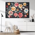Obraz na płótnie 70x50 - Labirynty melancholii - akwarelowe, pastelowe kwiaty na czarnym tle