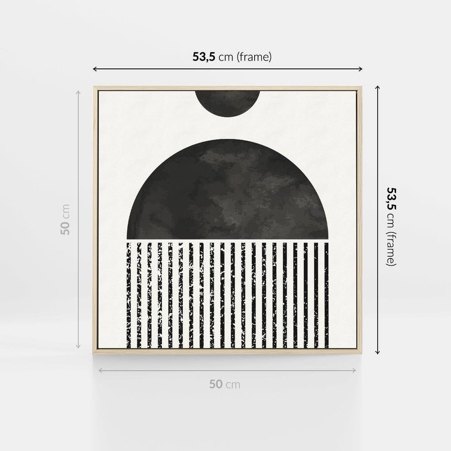 Obraz w ramie 50x50 - Księga Wibracji - abstrakcyjne czarno białe formy, minmalizm - rama drewno