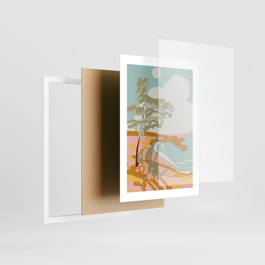 Plakat w ramie 30x40 - Spokojny Wiatr - pastelowy krajobraz, nowoczesny plakat - rama biała