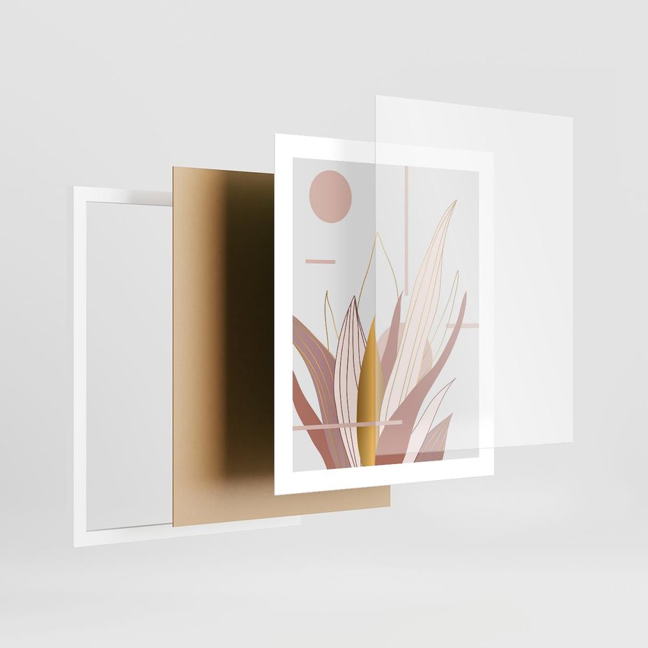 Plakat w ramie 40x50 - Złota Grafika Liści: Wyjątkowa Dekoracja - liście, złoto - rama biała