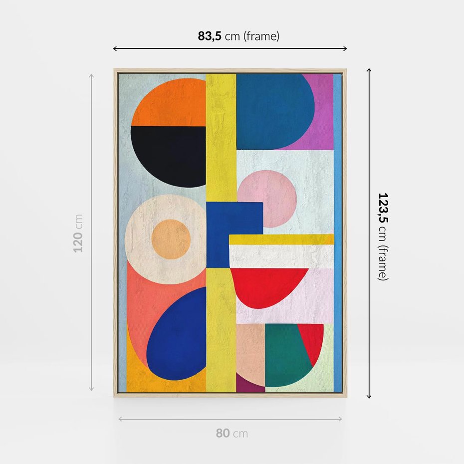 Obraz w ramie 80x120 - Harmonia Kolorowych Impulsów - abstrakcyjne geometryczne kształty, olejny obraz - rama drewno