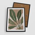 Plakat w ramie 50x70 - Nowoczesność Natury: Plakat z Zielonymi Liśćmi - nowoczesny plakat, beż - rama czarna