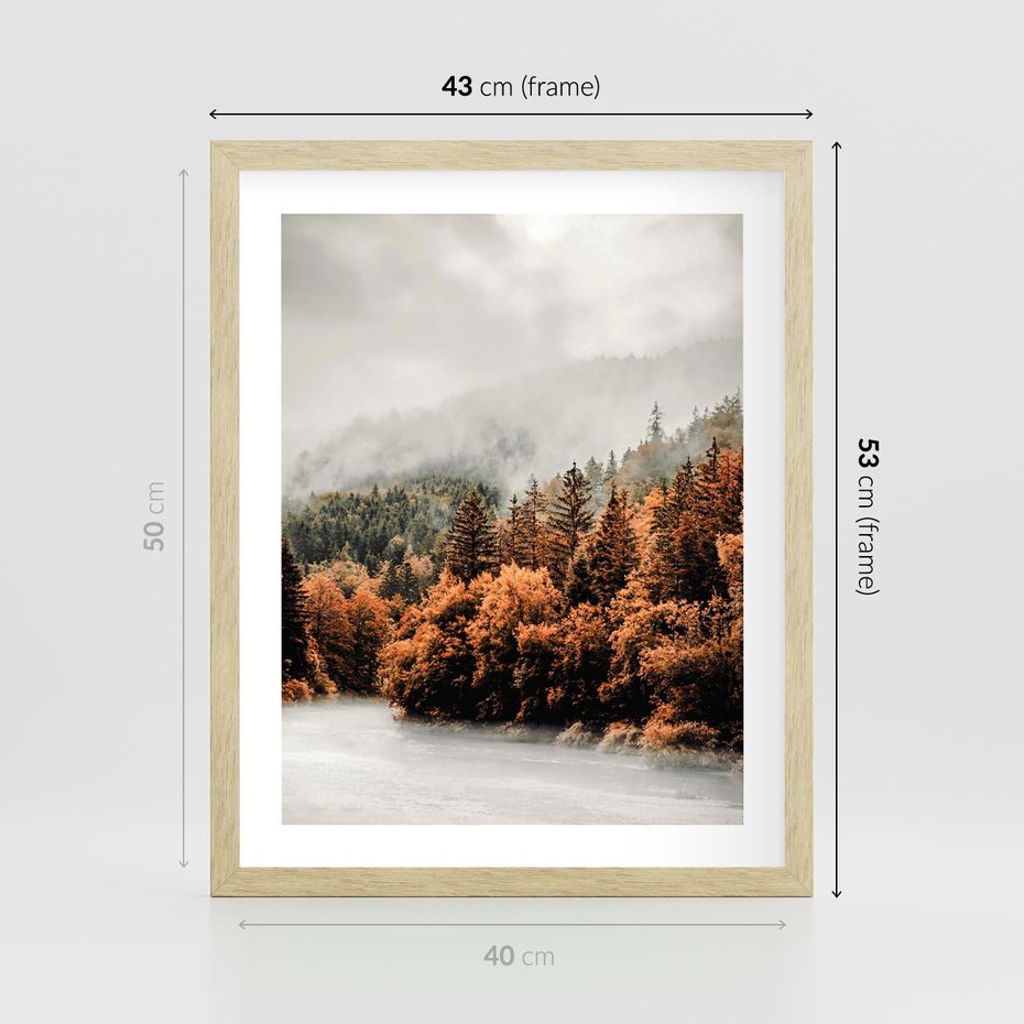 Plakat w ramie 40x50 - Jesienna Mgła - las, góry - rama drewno