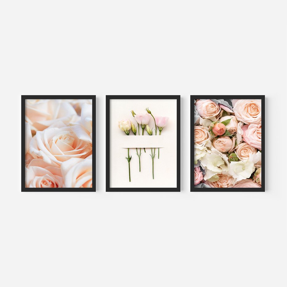 Zestaw obrazy w ramie 50x70 galeria - Róże, kwiaty, do, sypialni - rama czarna