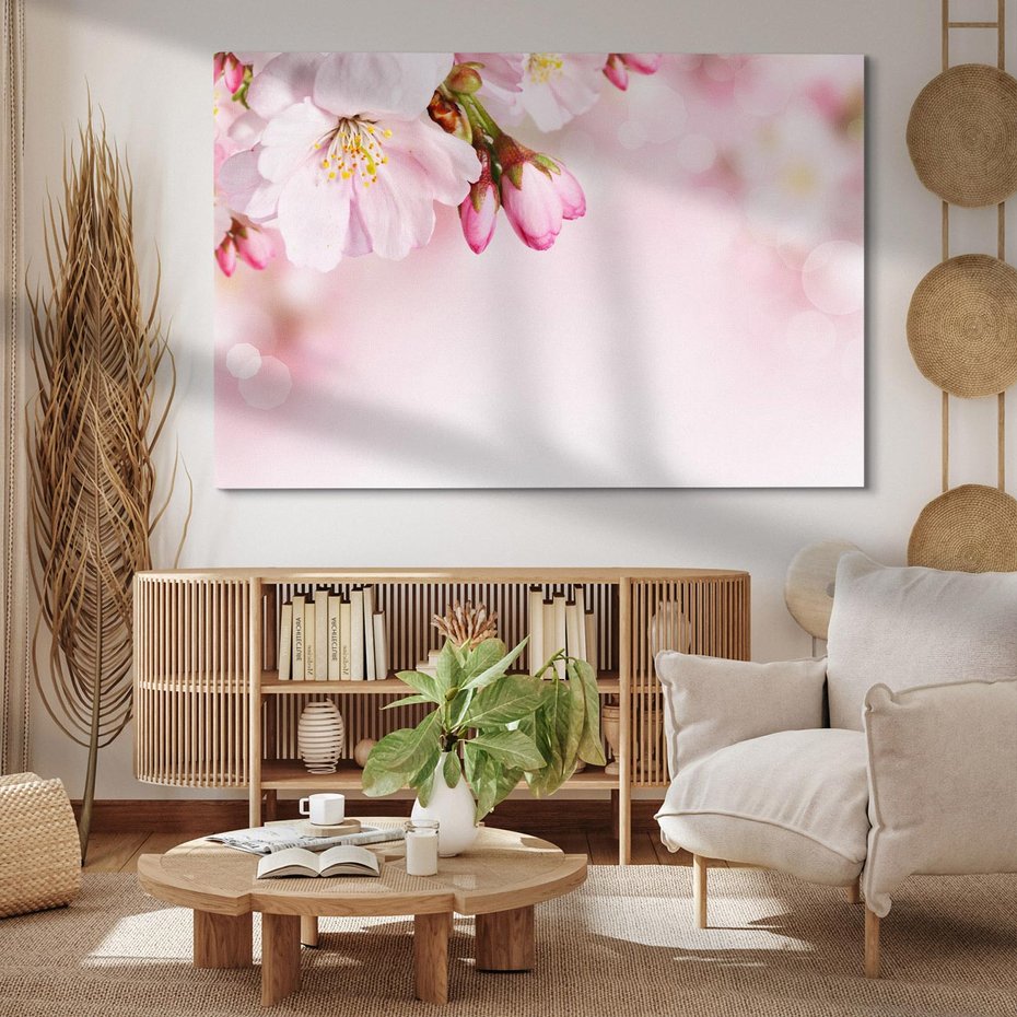 Obraz na płótnie 70x50 - Kwitnąca wiśnia: delikatność natury - kwitnąca, wiśnia