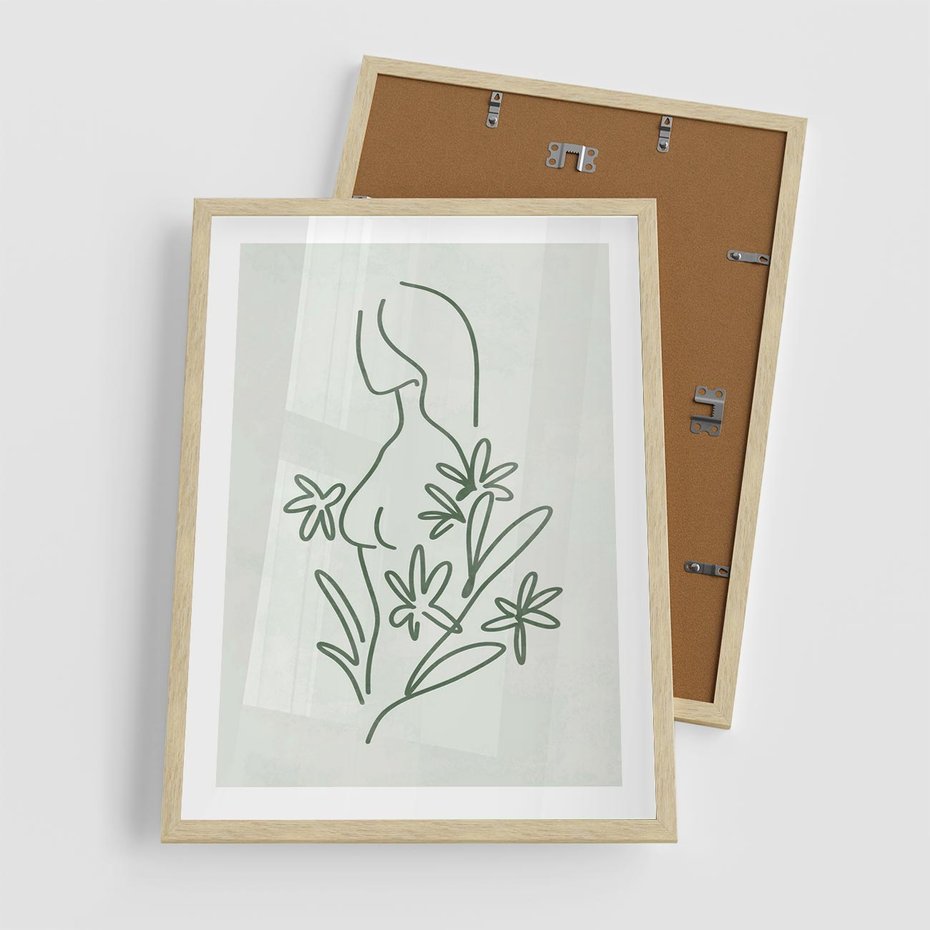 Plakat w ramie 50x70 - Odbicia Zielonego Raju - zielony odcień, abstrakcja - rama drewno