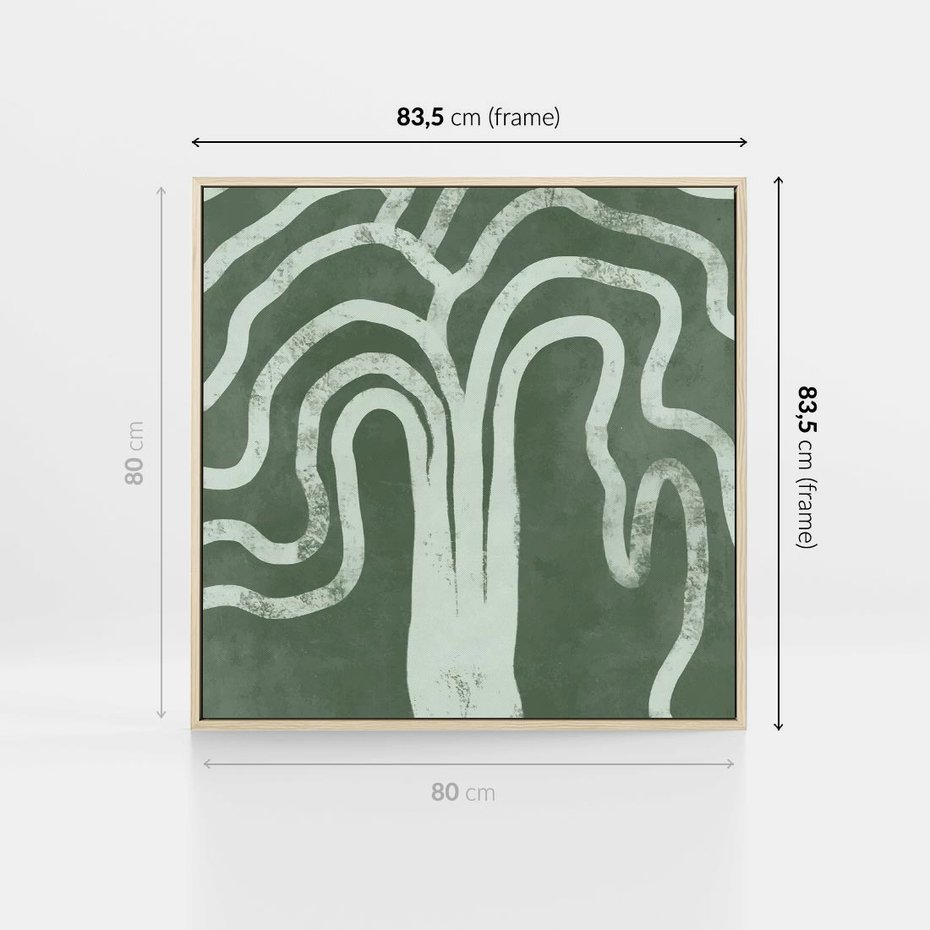 Obraz w ramie 80x80 - Inspirujące Zawiłości Zieleni - abstrakcyjny kształt, zielony plakat - rama drewno