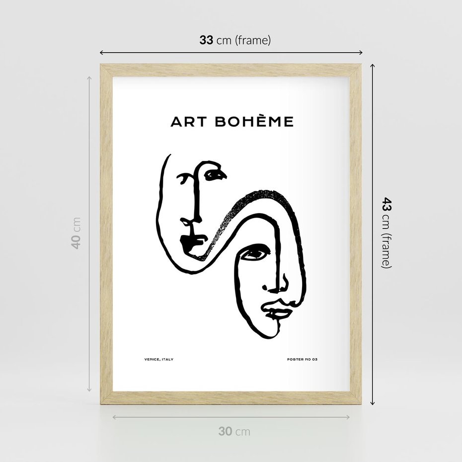 Plakat w ramie 30x40 - Rozbijające Granice Boho - boho sztuka, twarze - rama drewno