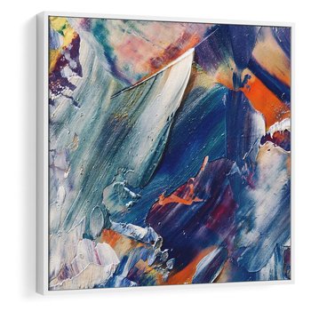 Obraz w ramie 50x50 - Rytmy ukrytych pragnień - chaos i abstrakcja, plamy koloru - rama biała
