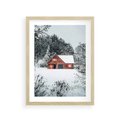 Plakat w ramie 30x40 - Domek w Górach Pokryty Śniegiem - domek w górach, śnieg - rama drewno