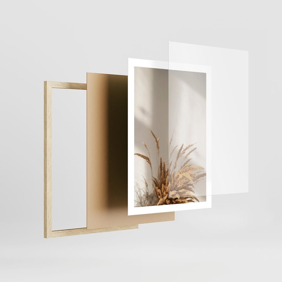 Plakat w ramie 50x70 - Natura i Elegancja: Obraz Boho - trawy, boho - rama drewno