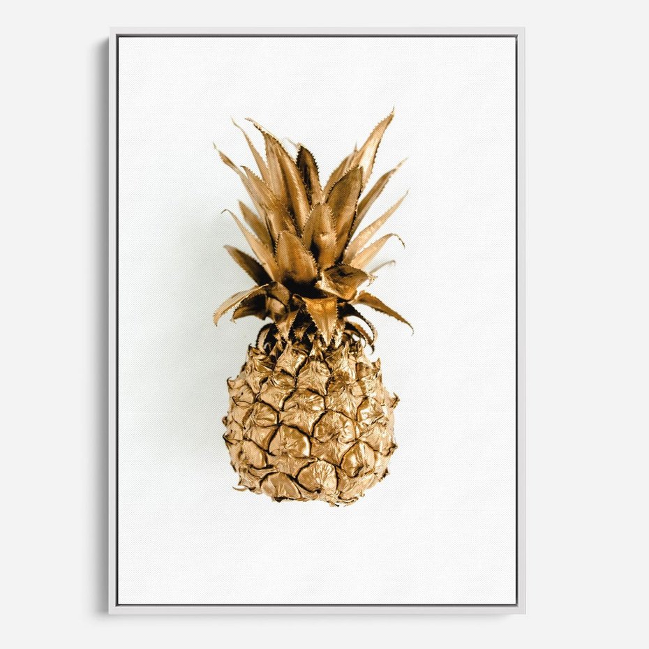 Obraz w ramie 70x100 - Ekskluzywny Akcent - złoty, ananas - rama biała