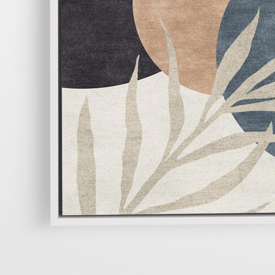 Obraz w ramie 80x80 - Symfonia skradzionych chwil - cienie liści palmy, beżowe tłó - rama biała