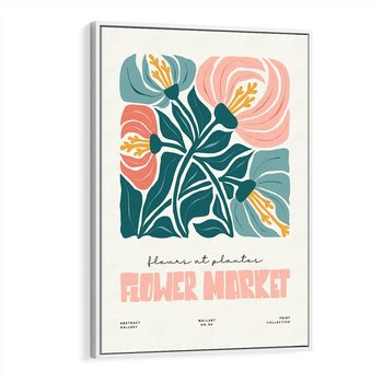 Obraz w ramie 70x100 - Taniec Kształtów - kwiaty, abstrakcyjna kompozycja - rama biała