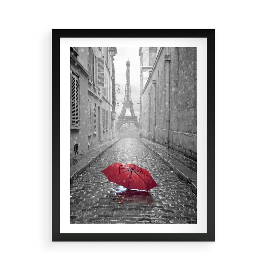 Plakat w ramie 50x70 - Kolorowy parasol w Paryżu - Paryż, parasol - rama czarna