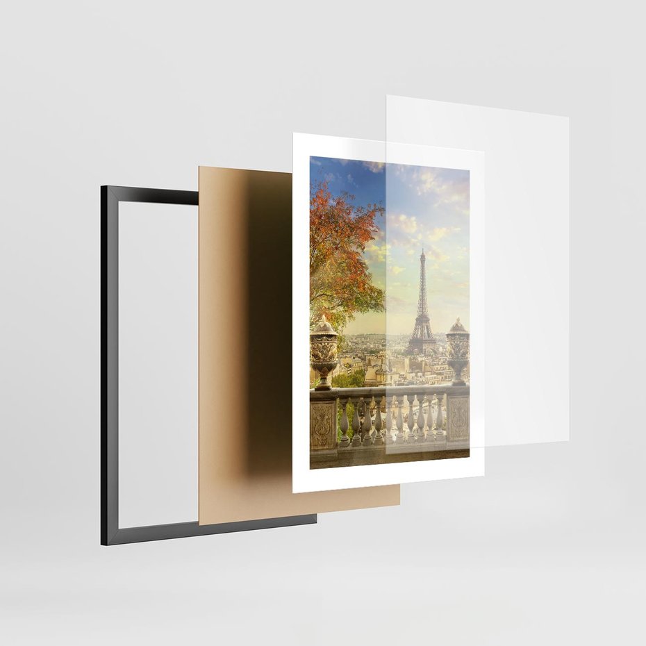 Plakat w ramie 30x40 - Paryż za Wieżą Eiffla - Paryż, Eiffla - rama czarna