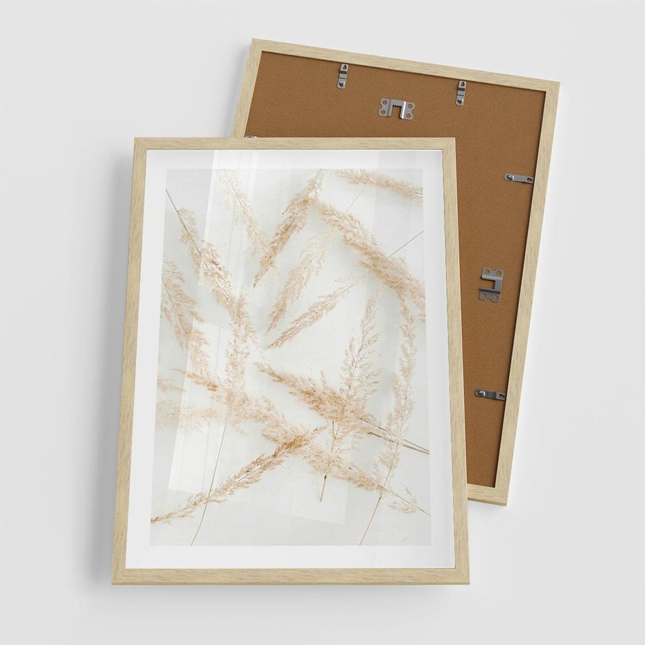 Plakat w ramie 50x70 - Pampas w Stylu Boho: Kompozycja Natury - suche trawy, pampas - rama drewno