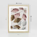Plakat w ramie 30x40 - Pastelowe Liście z Nutką Złota - liście, pastelowe kolory - rama drewno