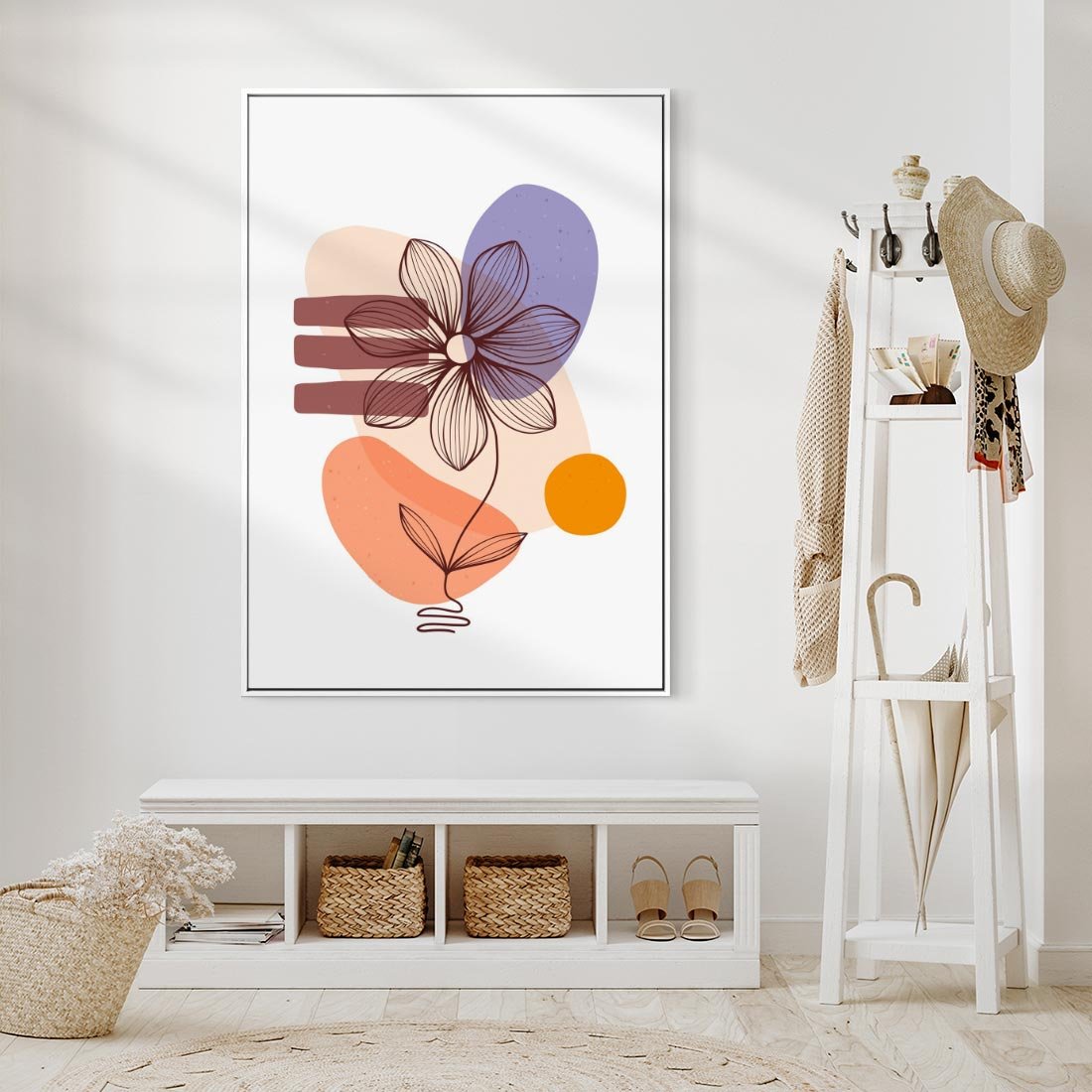 Obraz w ramie 70x100 - Migocące Odbicia Kwiatów - abstrakcyjna sztuka, plamy - rama biała