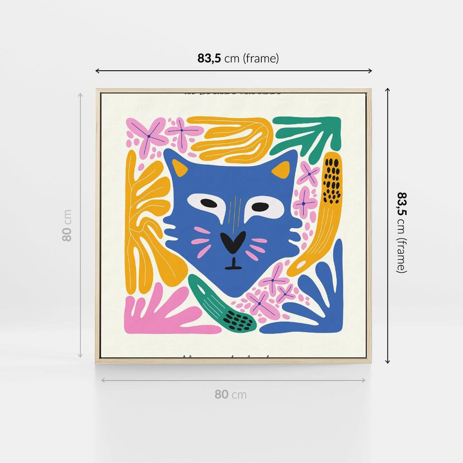 Obraz w ramie 80x80 - Kolorowe Spektrum - abstrakcyjny plakat, niebieski kot - rama drewno