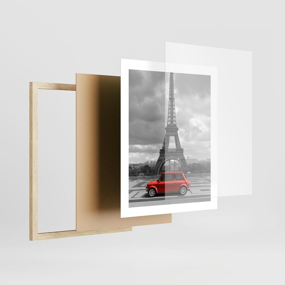 Plakat w ramie 40x50 - Paryż z wieżą Eiffla w tle - Paryż, Eiffla - rama drewno