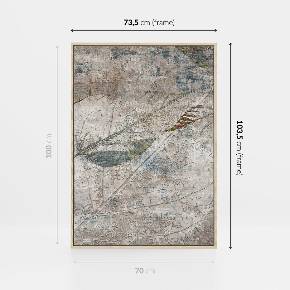 Obraz w ramie 70x100 - Betonowe Wspomnienia Liści - odciski w betonie, odbitki - rama drewno