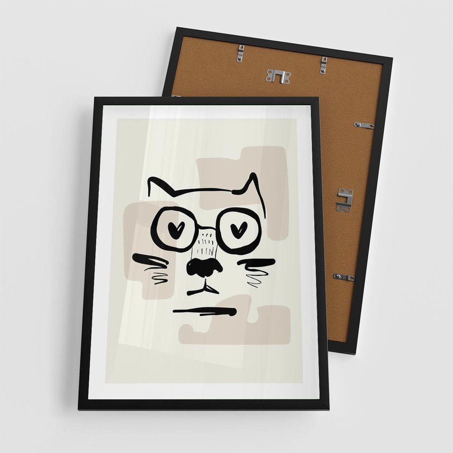 Plakat w ramie 50x70 - Minimalistyczny Kot: Czarna Kreska - kot, grafika - rama czarna
