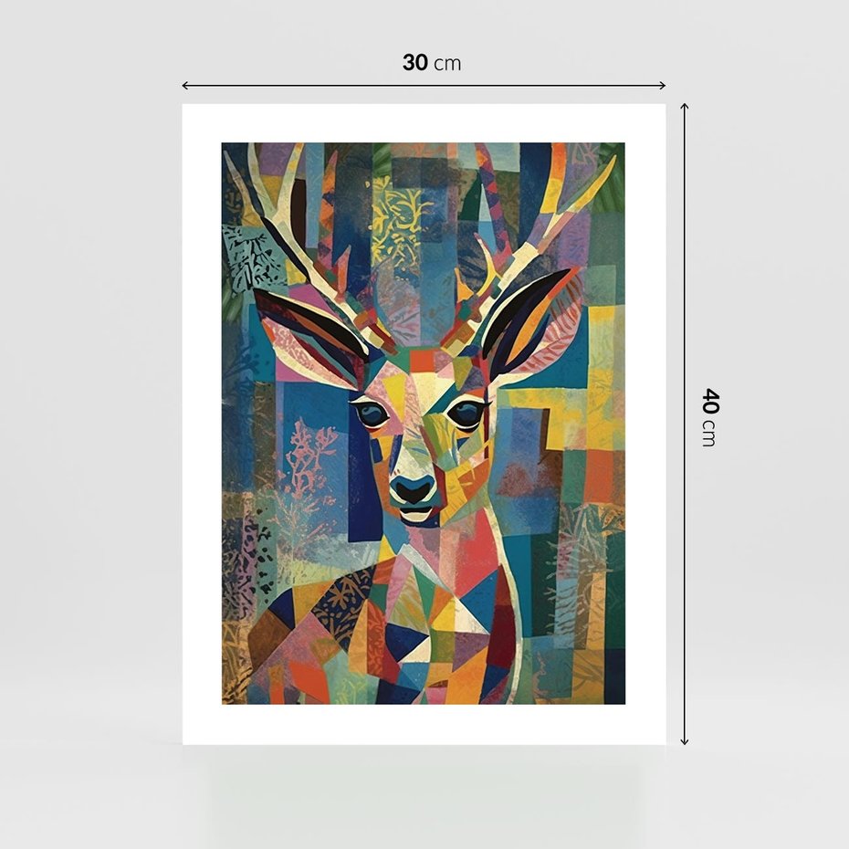 Plakat bez ramy 30x40 - Bezgraniczne Kontury Zaskoczenia - abstrakcyjny obraz olejny, jeleń