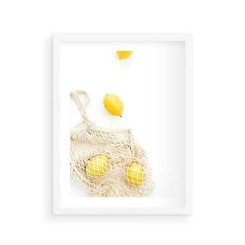 Plakat w ramie 30x40 - Cytrynowa Siatka - cytryny, materiałowa siatka - rama biała