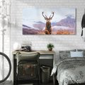 Obraz na płótnie 100x50 - Jeleń w Uśpionym Krajobrazie - jeleń na tle gór, ośnieżone góry
