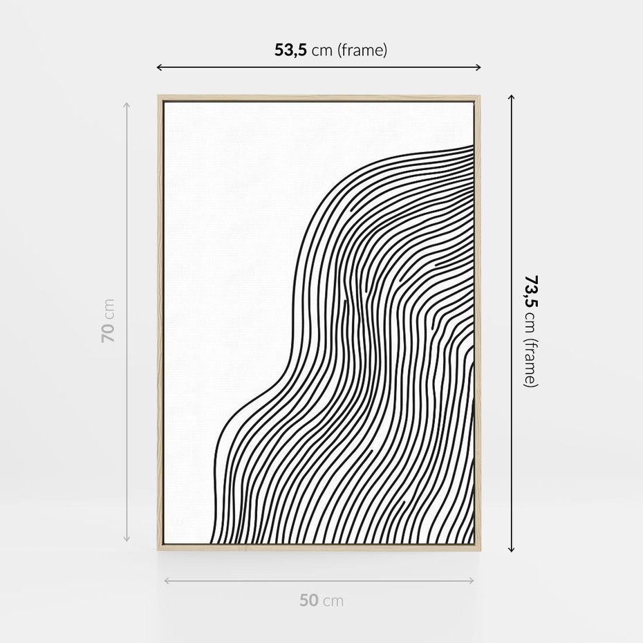 Obraz w ramie 50x70 - Refrakcje Przestrzeni - mnimalistyczna forma, czarne linie - rama drewno