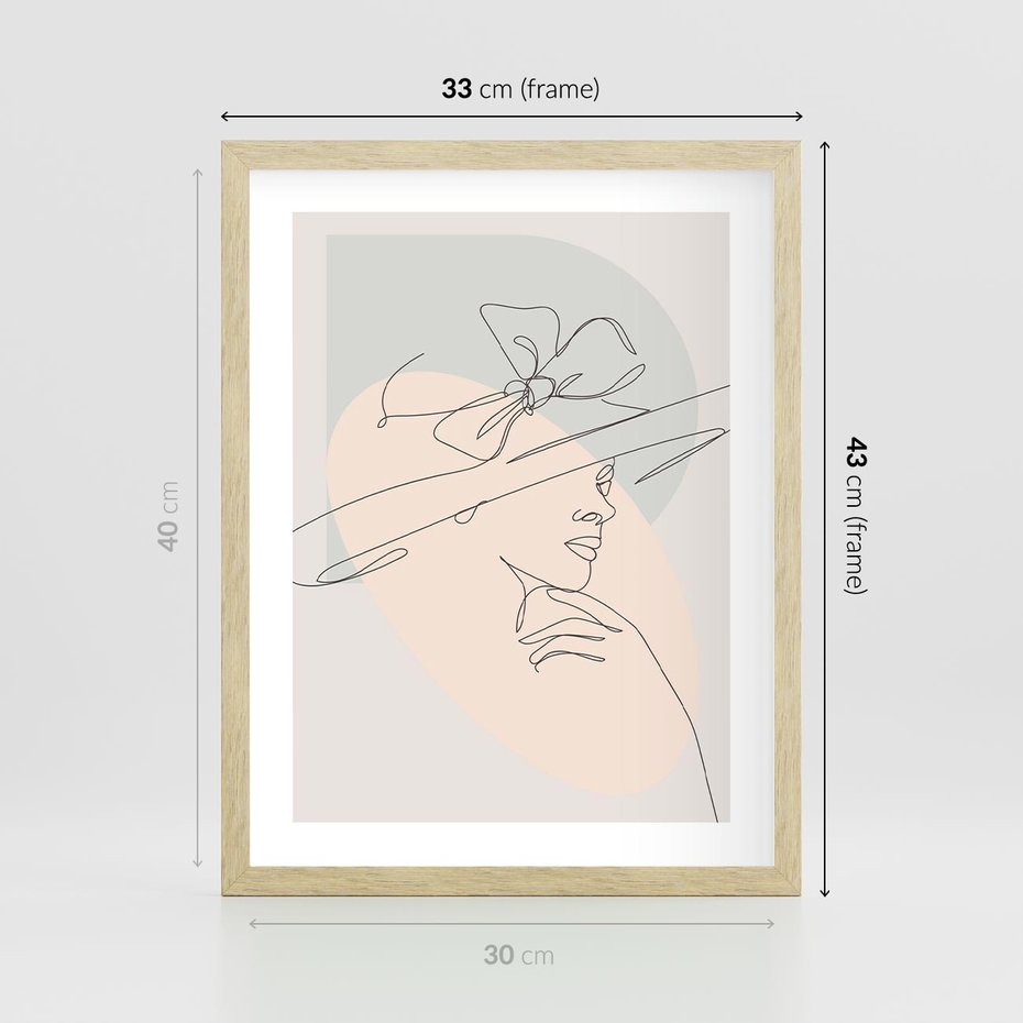 Plakat w ramie 30x40 - Twarz Kobiety w Pastelach - minimalistyczna grafika, pastelowe tłó - rama drewno