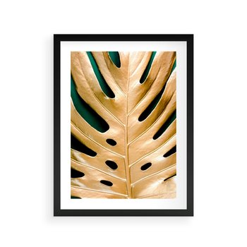 Plakat w ramie 50x70 - Piękno i Styl - złote, liście - rama czarna