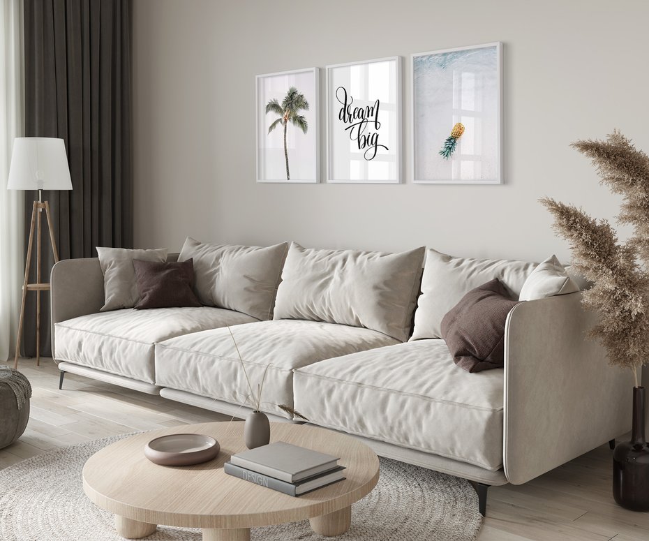 Zestaw obrazy w ramie 50x70 galeria - Cytat, motywacja, plaża, palma - rama biała