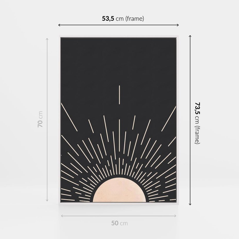 Obraz w ramie 50x70 - Słoneczny Portret Duszy - boho czarne słońce, nowoczesna grafika - rama biała