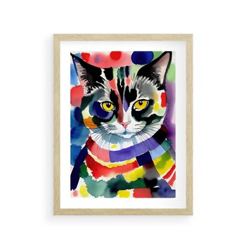 Plakat w ramie 50x70 - Koci Przyjaciel - abstrakcyjny obraz, akwarela - rama drewno
