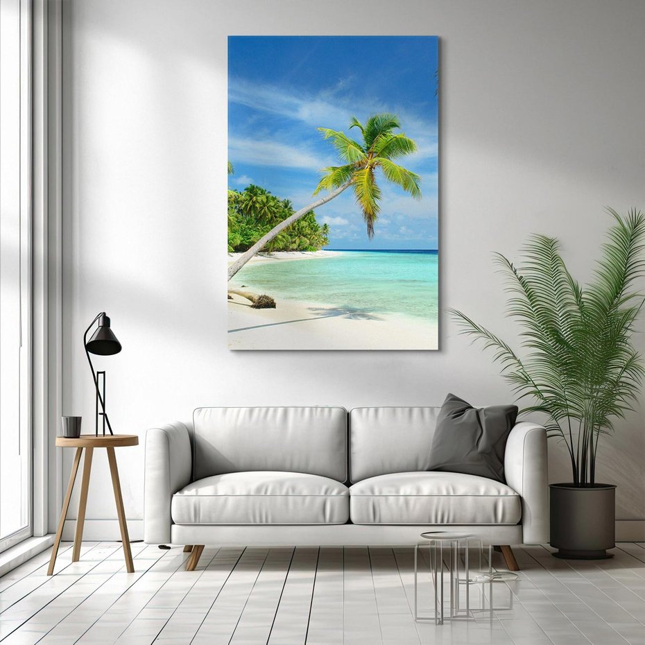 Obraz na płótnie 80x120 - Raj na Malediwach: plaża, morze i palmy - Malediwy, plaża