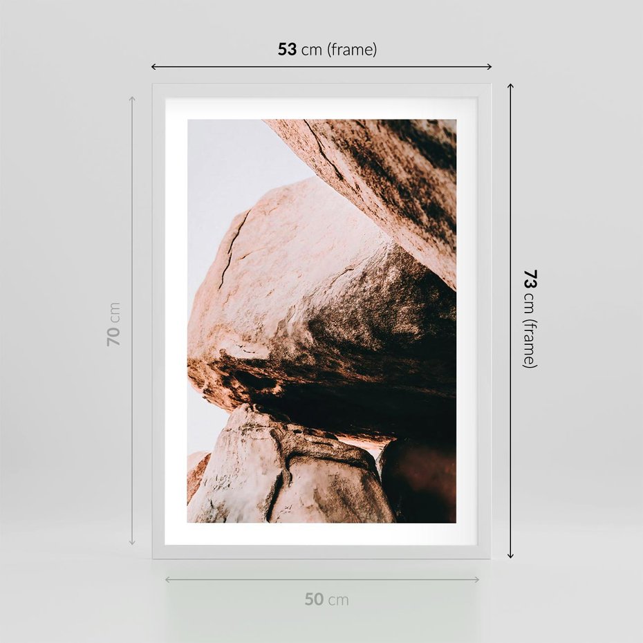 Plakat w ramie 50x70 - Tekstura Brązu - skały, głazy - rama biała