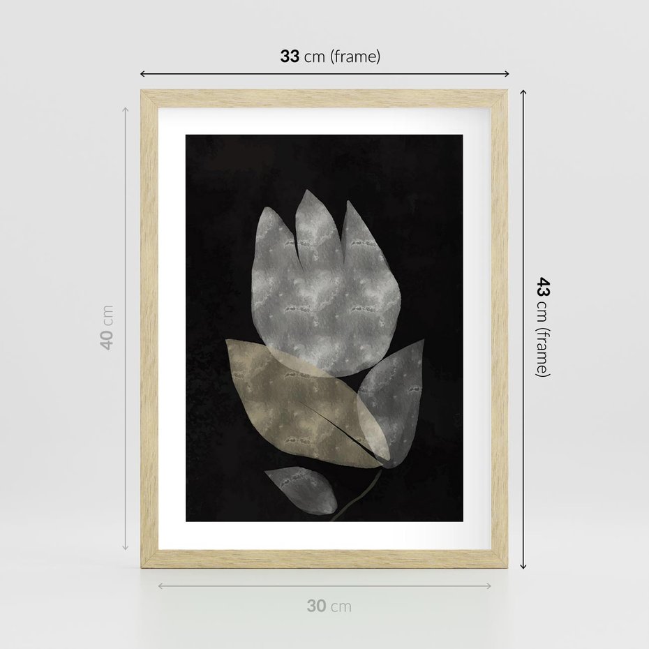 Plakat w ramie 30x40 - Nocne Uniesienia - abstrakcyjny kwiat, mroczna atmosfera - rama drewno