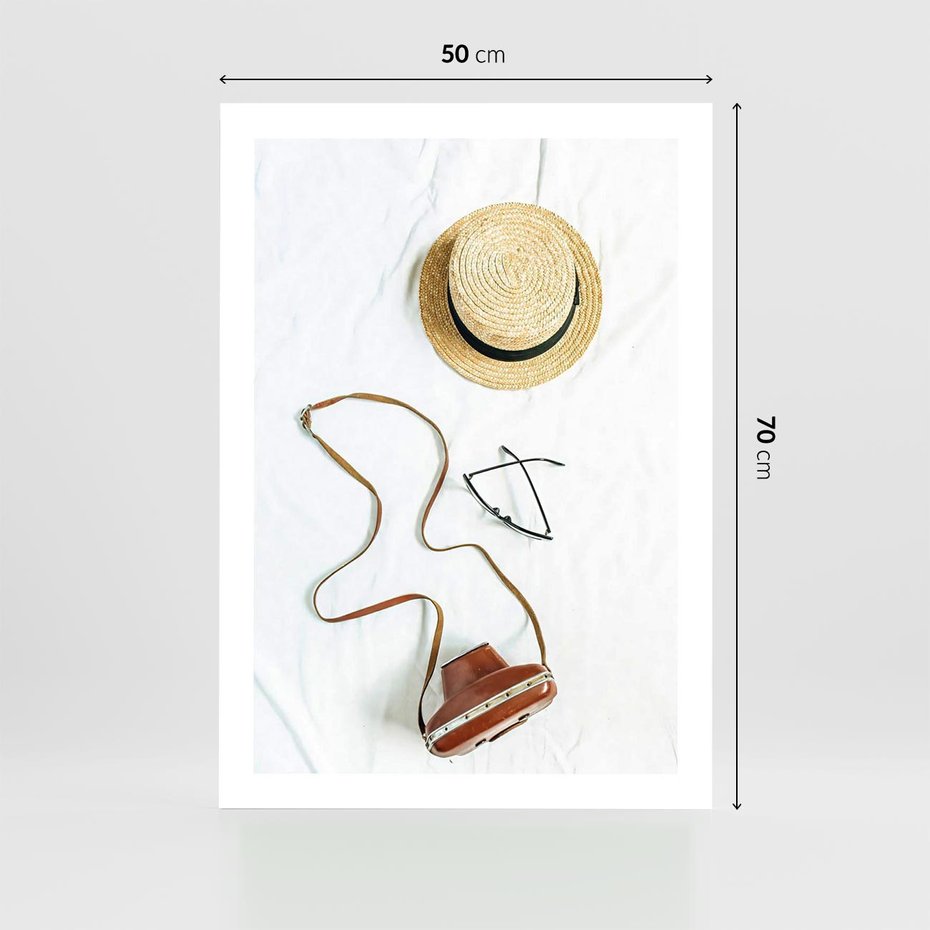 Plakat bez ramy 50x70 - Artystyczna Dusza - boho kompozycja, kapelusz słomkowy