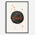 Obraz w ramie 70x100 - Impulsy Kreatywności - abstrakcyjna czarna plama, rozsiane pomarańczowe kropki - rama czarna
