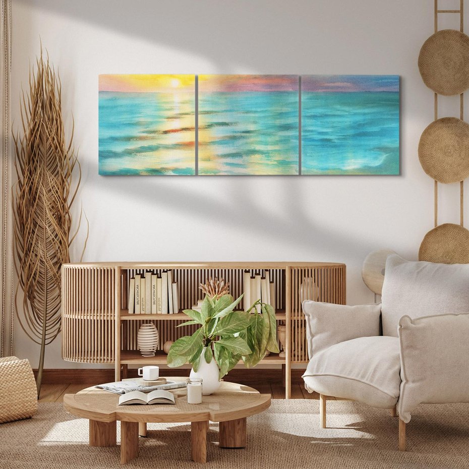 Obraz na płótnie 120x40 - Objawienie Fioletowego Świtu - fioletowy wschód słońca, słońce wschodzi nad morzem