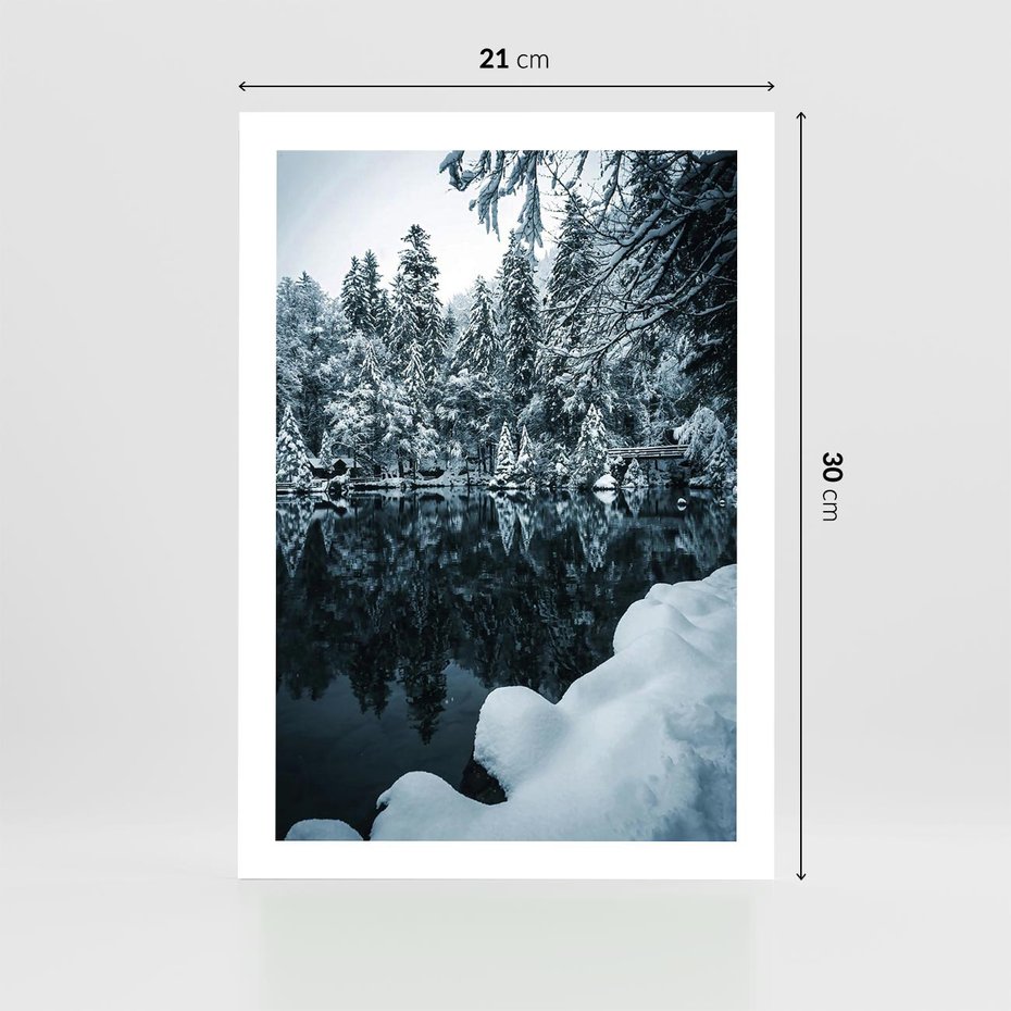 Plakat bez ramy 21x30 - Zima nad Jeziorem - krajobraz zimowy, jezioro